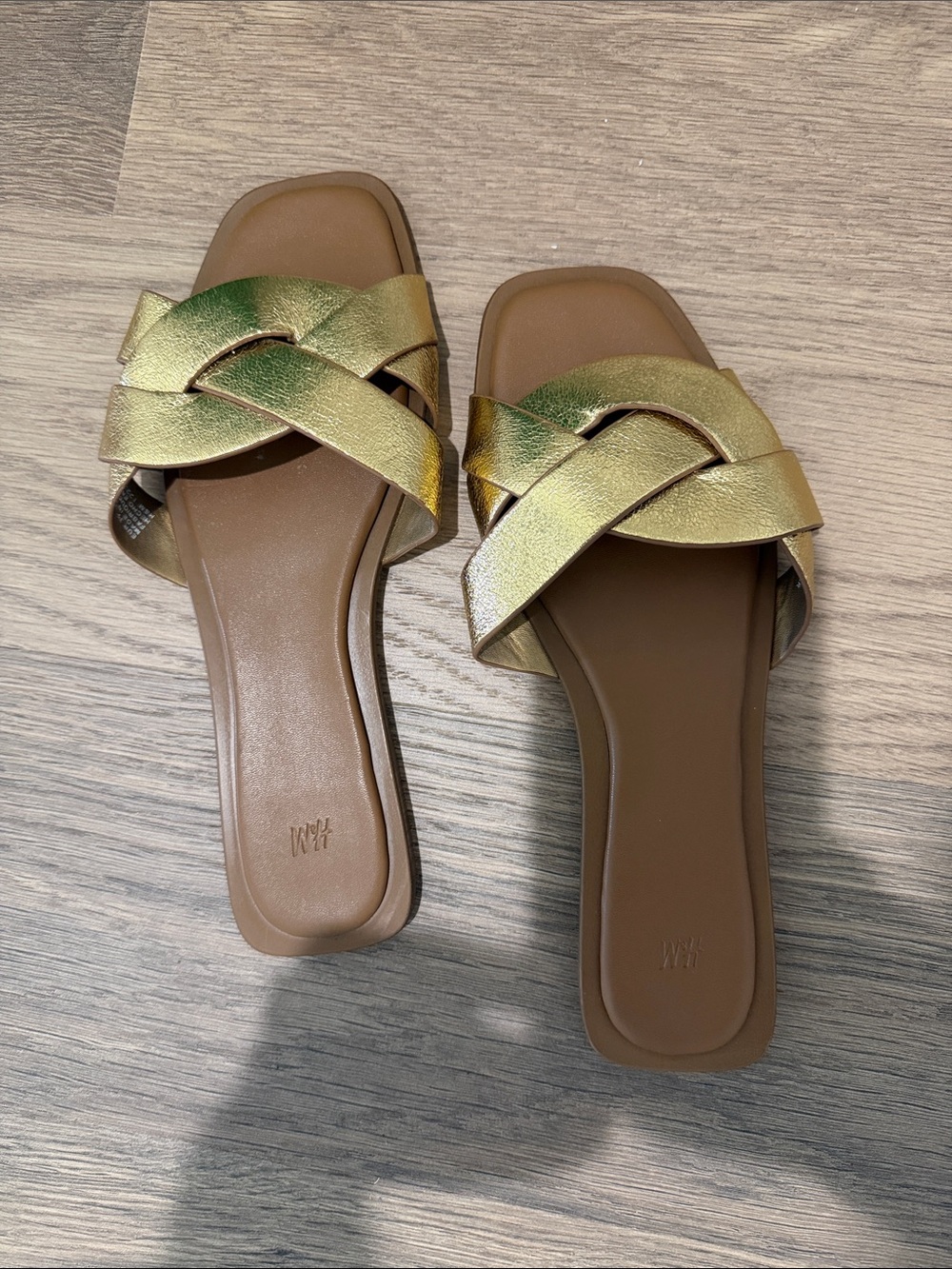 H&M Metallic Gold Braided Slide Sandals